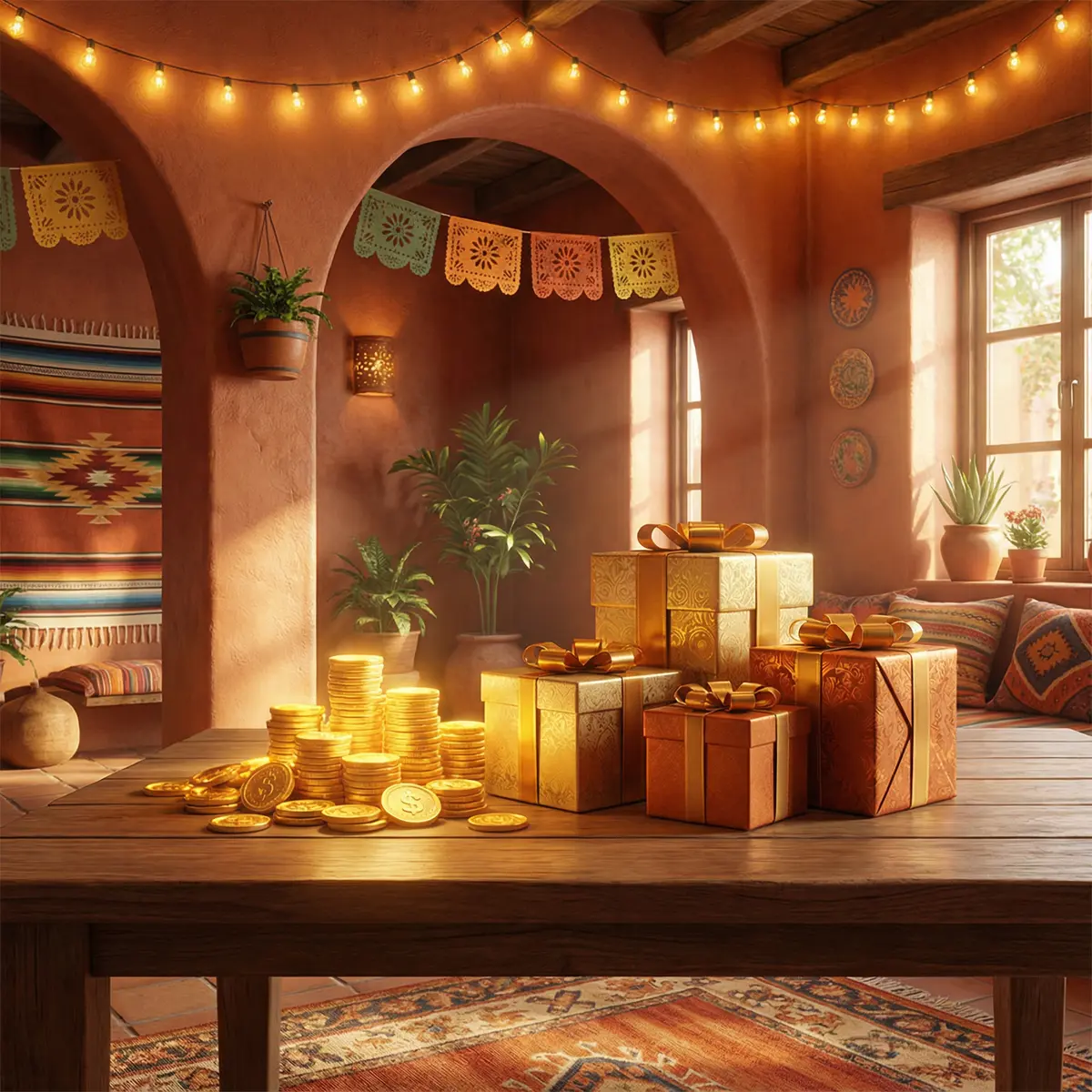 Promociones y bonos de casino con monedas doradas